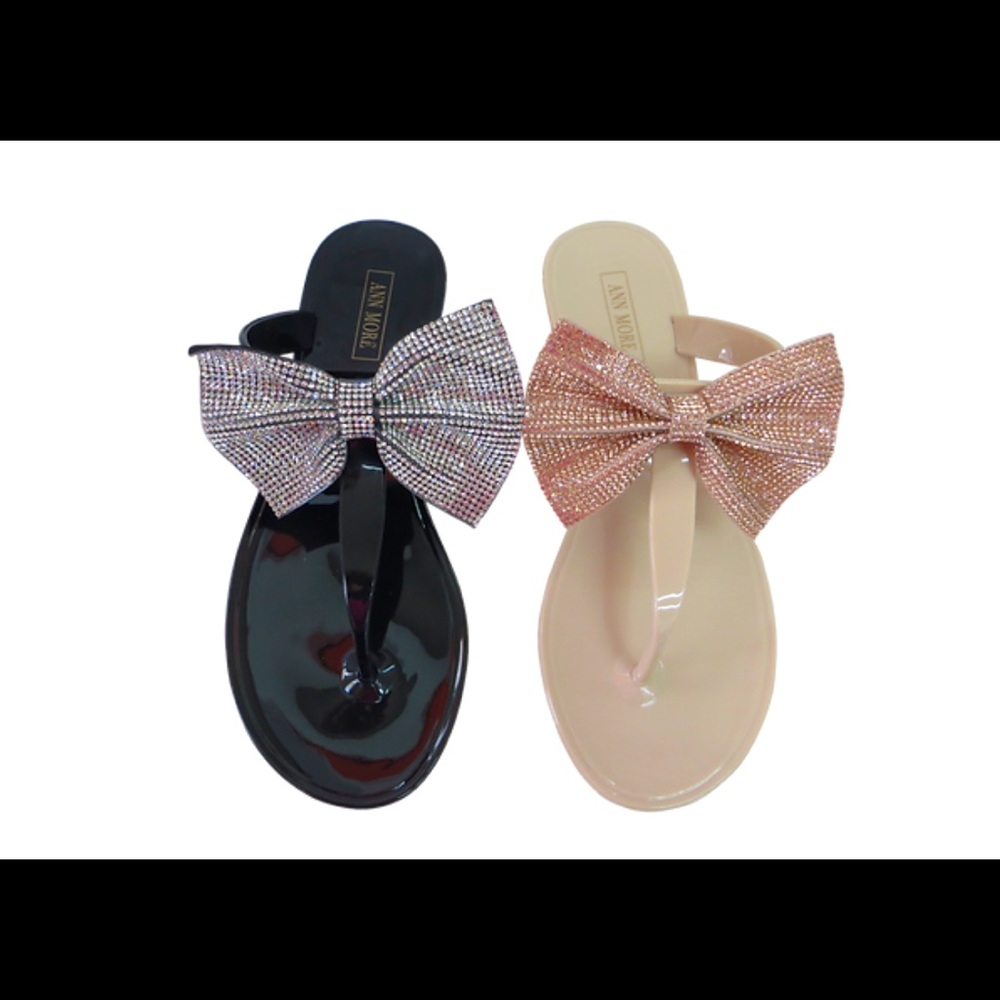 Beige & Black Big Bow Sandals